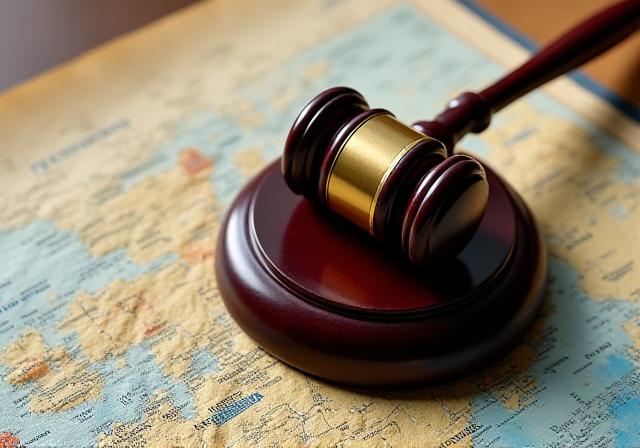 Legal gavel on a map of mineral deposits